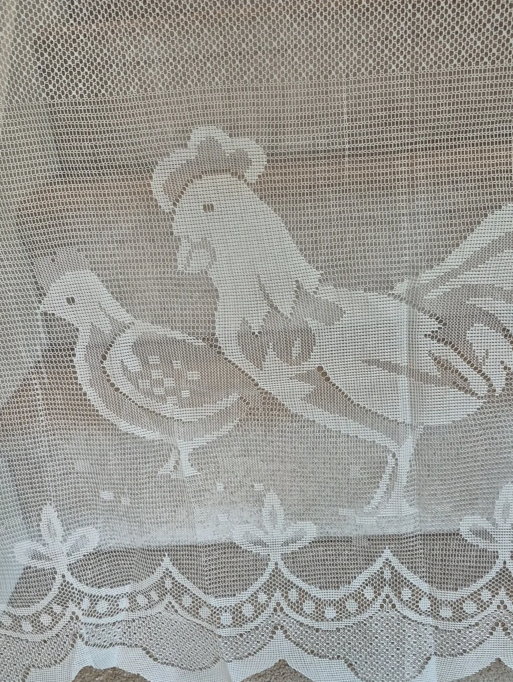 White Lace Rooster & Hen Curtain Panel Pair